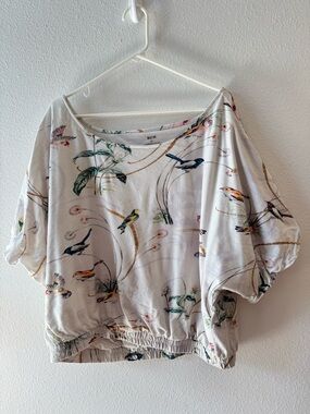 Maeve by Anthropologie | Floral Bird Print Bubble Crop Top 100% Cotton